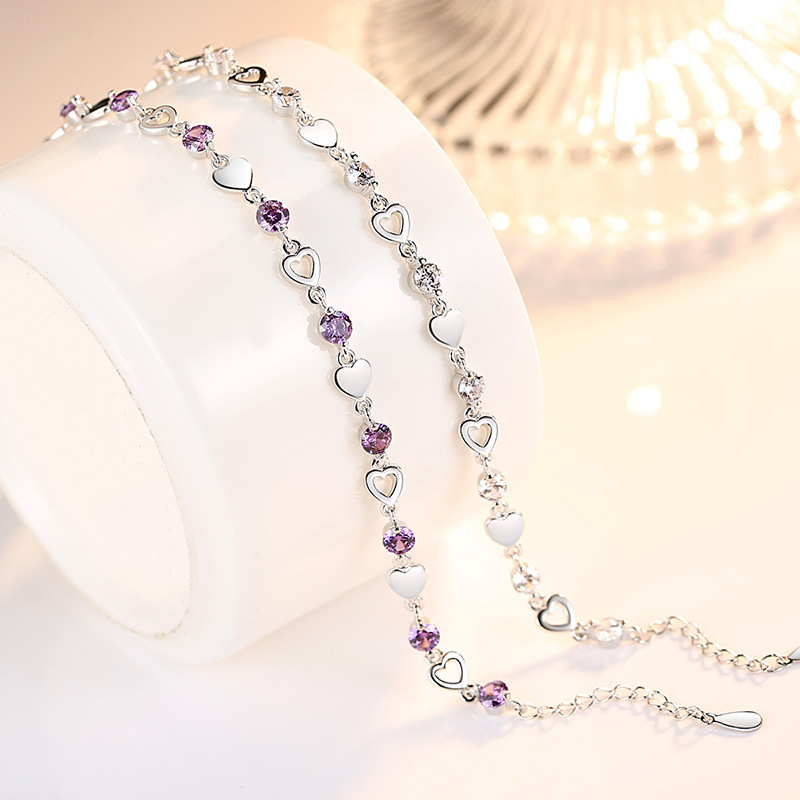 Shake Tone Silver Plated Hand Jewelry Love Heart-shaped Bracelet Ladies Korean Style Zircon Crystal Bracelet Factory Wholesale Jewelry