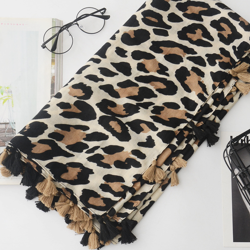 Comercio exterior orden original exportación leopardo estampado chal verano aire acondicionado protector solar bufanda viaje decoración algodón y lino bufanda