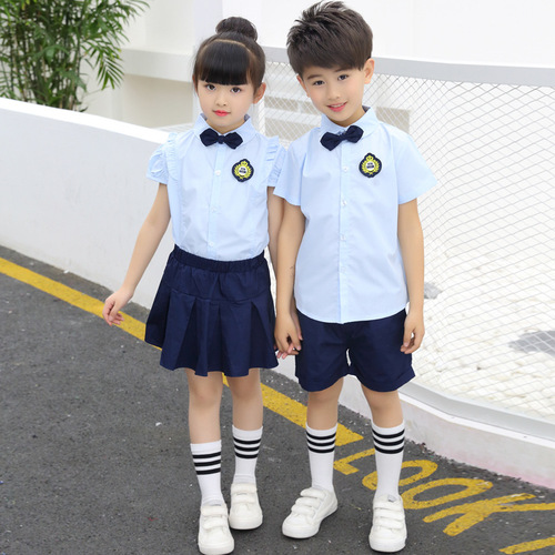 Children's School Uniform Spring and Autumn Set British Style English Children's School Uniform New Boys and Girls Blue Shirt Blouse Middle and Primary School Class Uniform