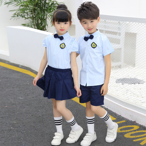 Children's School Uniform Spring and Autumn Set British Style English Children's School Uniform New Boys and Girls Blue Shirt Blouse Middle and Primary School Class Uniform