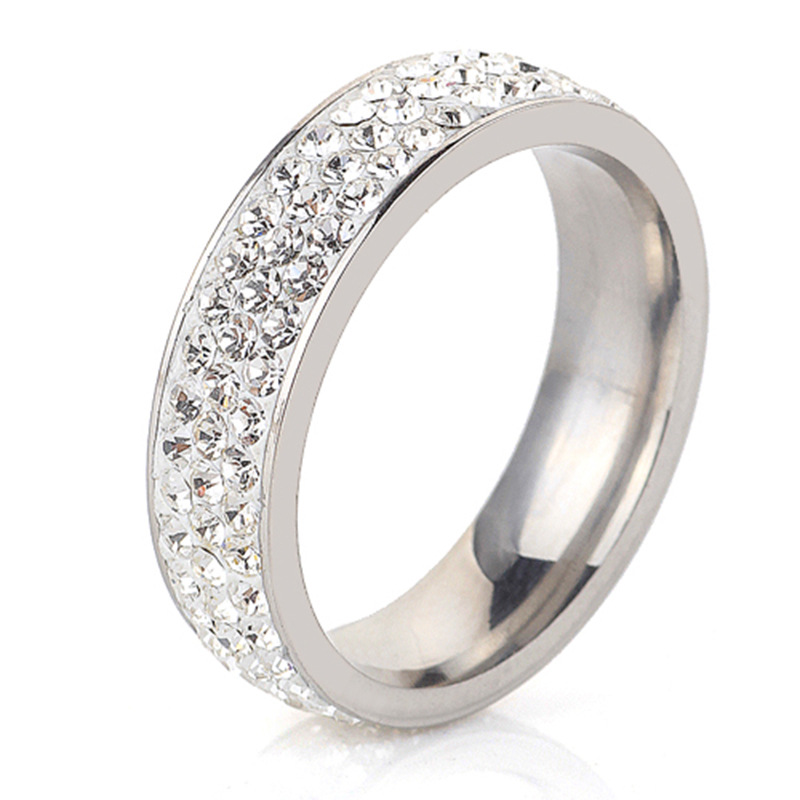 三排白色捷克钻6MM欧美时尚创意新款女结婚个性男士钛钢戒指批发