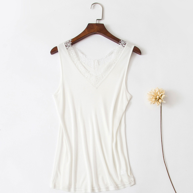 Cross-border Large Size Silk Knitted V-Neck Lace Beautiful Camisole Women's Sexy Inner Small Base Silkworm