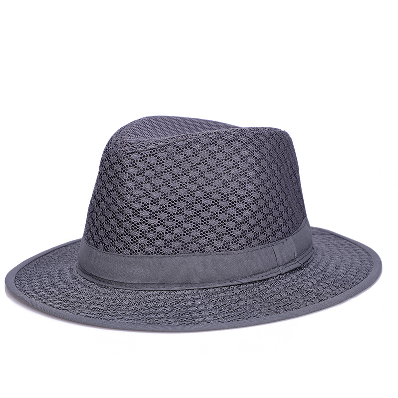 帽子英伦男士爵士帽透气网眼平沿礼帽可折叠遮阳帽批发袋发帮热卖