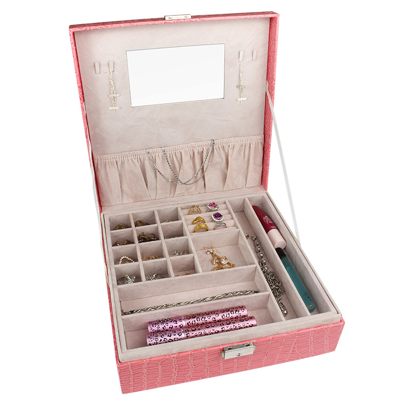 皮革正方首饰盒 木质大容量高档化妆盒子 欧式饰品收纳盒现货批发