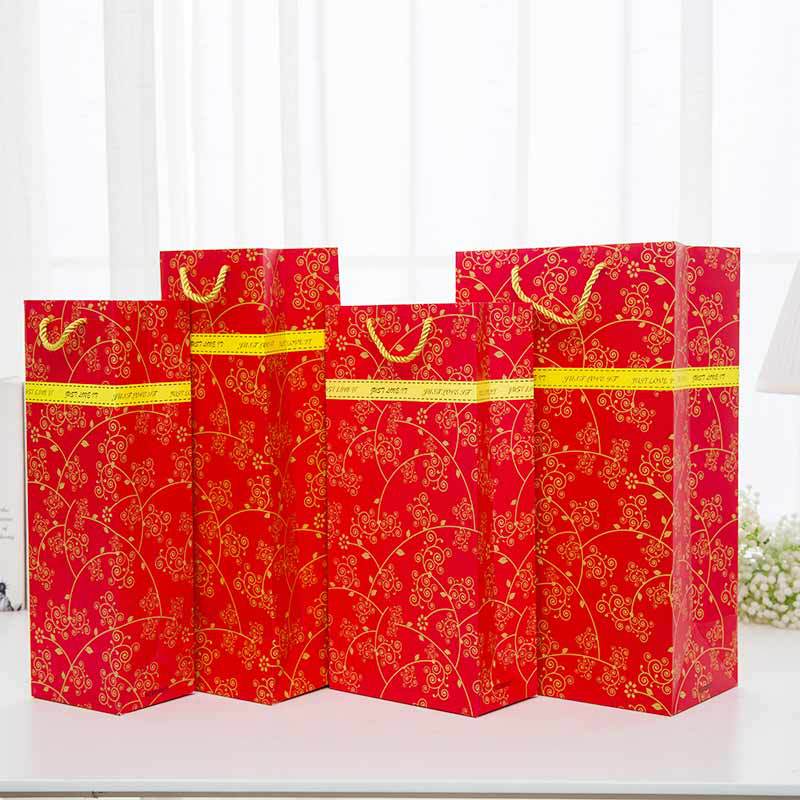 高档白卡纸酒袋 单支装红酒手提袋葡萄酒包装袋子婚庆礼品袋现货