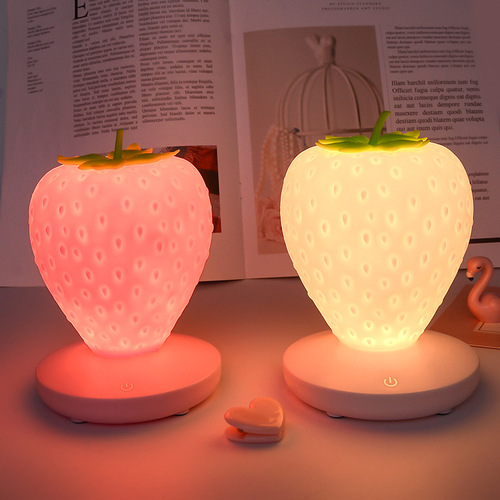 Creative home strawberry night light USB charging bedside decoration atmosphere light new and unique led silicone eye protection table lamp