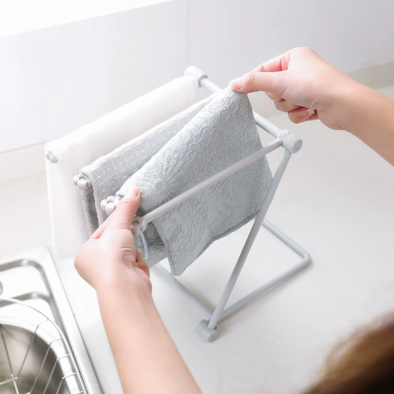 Folding Rag Storage Rack, Plastic Foldable Kitchen Cloth & Cup Drainer, Compact 4‑Bar Stand