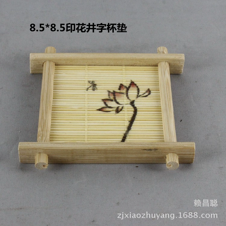 Bamboo coaster tea mat (bamboo), Japanese well‑style printed designs, multiple sizes