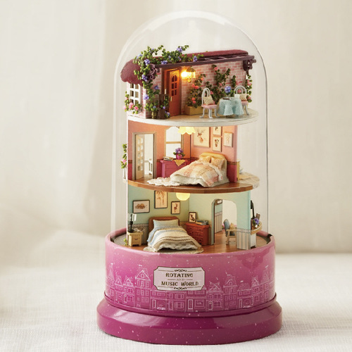 Zhiquwu DIY House Rotating Music World Handmade Creative Assembly Model Wholesale Toy Doll House