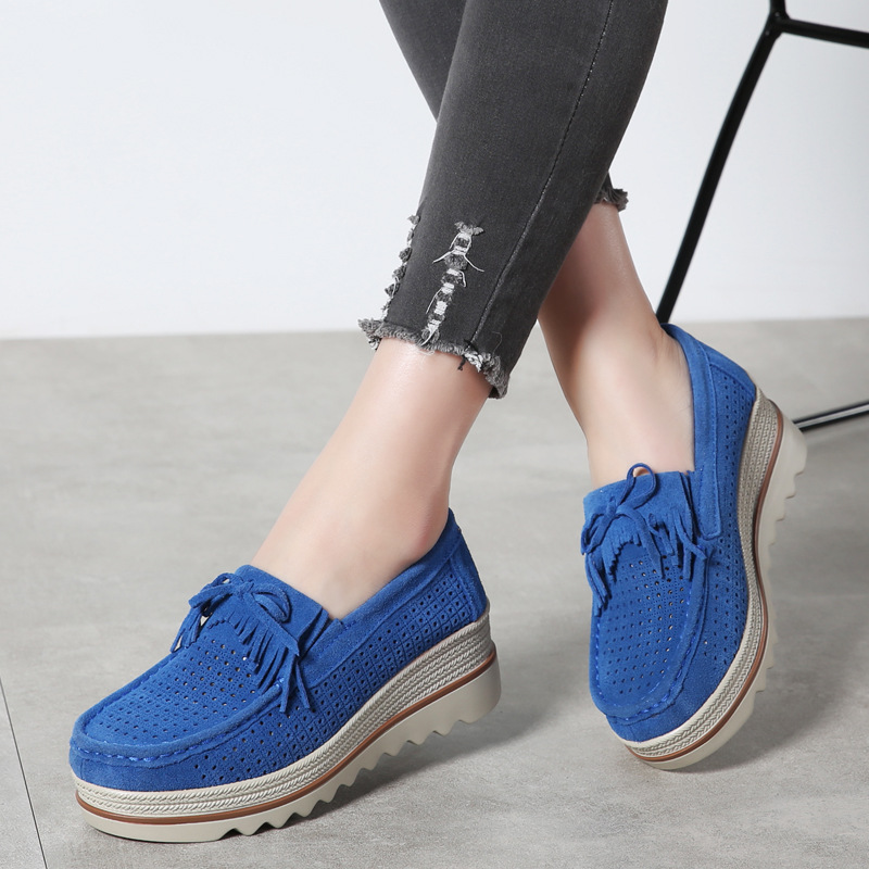 Zapatos de plataforma nuevos de primavera 2018 para mujer, zapatos sin cordones con suela gruesa, zapatos casuales de cuero suave para mamá, zapatos de talla grande