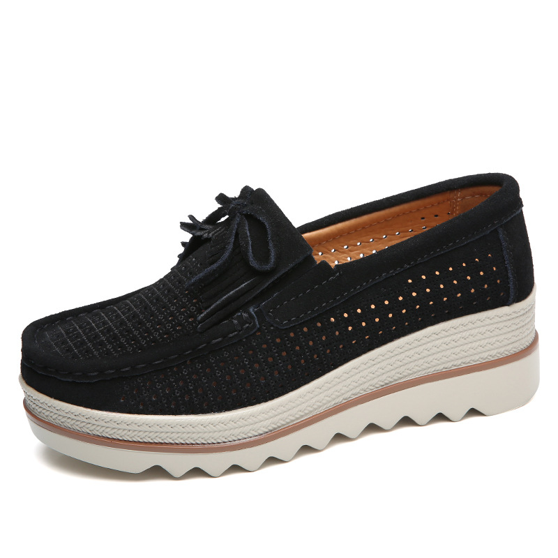 Zapatos de plataforma nuevos de primavera 2018 para mujer, zapatos sin cordones con suela gruesa, zapatos casuales de cuero suave para mamá, zapatos de talla grande