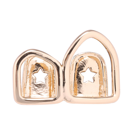 Amazon's New Euro-American Style Teeth Caps: Two Hollowed-Out Shark-Tooth Hip-Hop Gold-Plated Dental Accessories—Hot-Selling Makeup Props & Trendy Jewelry