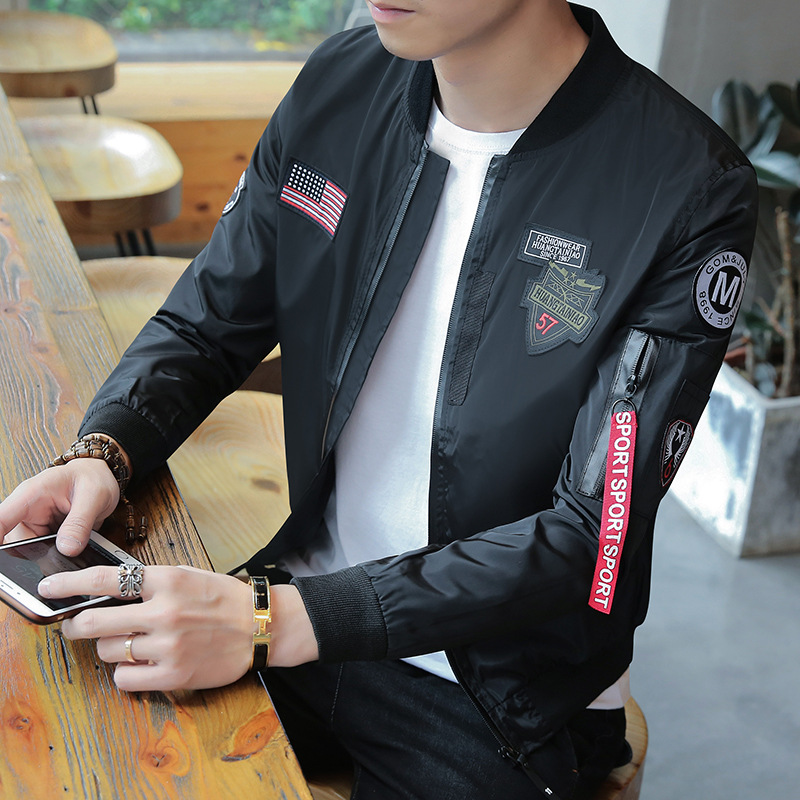 Amazon otoño nueva chaqueta de los hombres del collar del soporte uniforme de béisbol juventud moda Coreana de la Fuerza Aérea uniforme de vuelo de los hombres chaqueta