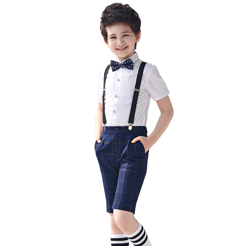 Vestido de niña de las flores de los niños del muchacho de piano rendimiento traje coro suspender Pantalones Niño rendimiento traje de verano