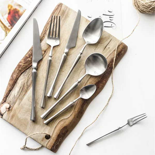 European style hotel brushed 304 stainless steel Western tableware steak knife fork spoon dessert fruit fork coffee spoon