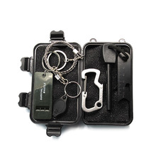 T3户外工具盒野外生存宝盒打火石棒取火器镁棒口哨线锯防水盒套装