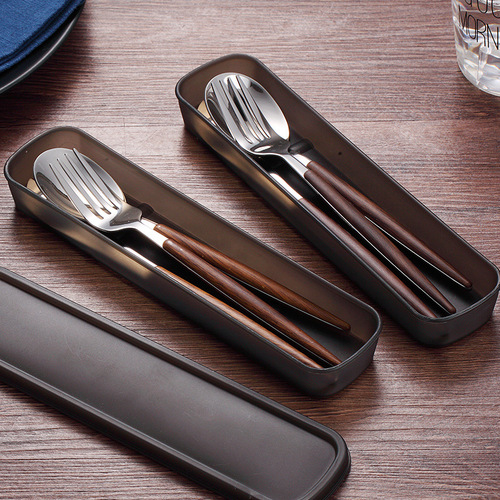 Hotel 304 stainless steel western food tableware set, imitation wood steak knife and fork three-piece set, dessert fork and spoon