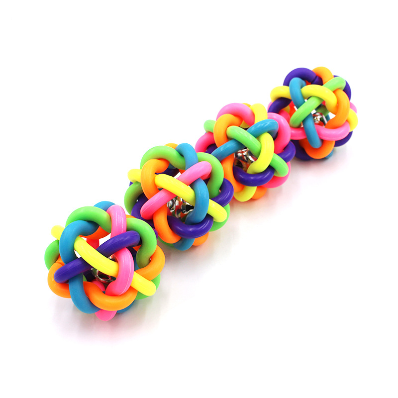 Campana colorida bola tejida 6cm goma mascota juguete bola gato perro sonido bola perro entrenamiento suministros al por mayor image 4
