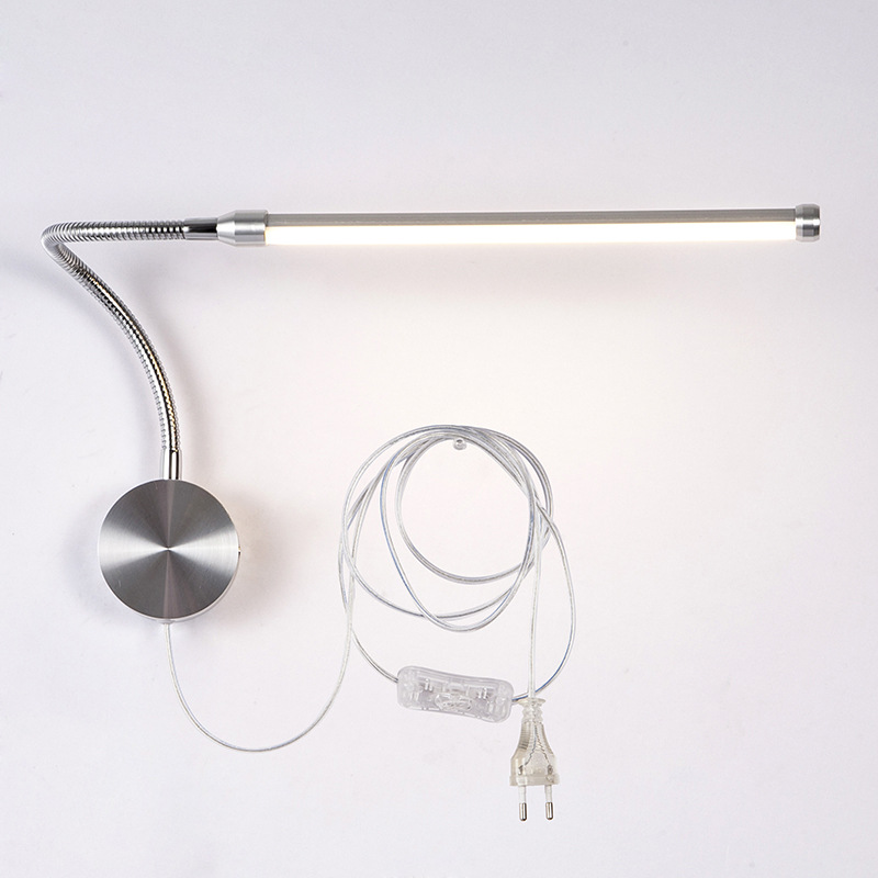 Lámpara de pared LED de 6W para lectura y estudio en la habitación interior, iluminación para el hogar con interruptor, enchufe y cable, montada en la pared, diseño sencillo.