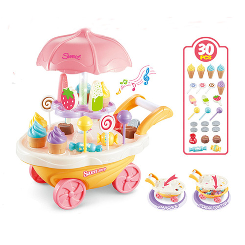 Children's kitchen play house accessories simulation tableware mini ice cream candy trolley ice cream supermarket store toys