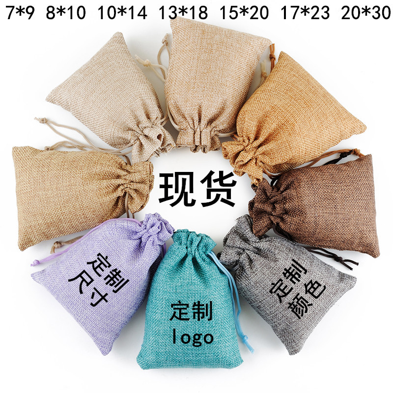 Fábrica en stock bolsa de lino Wenwan bolsa de embalaje de la joyería bolsa de té zongzi Almacenamiento de lino bolsa de cordón al por mayor