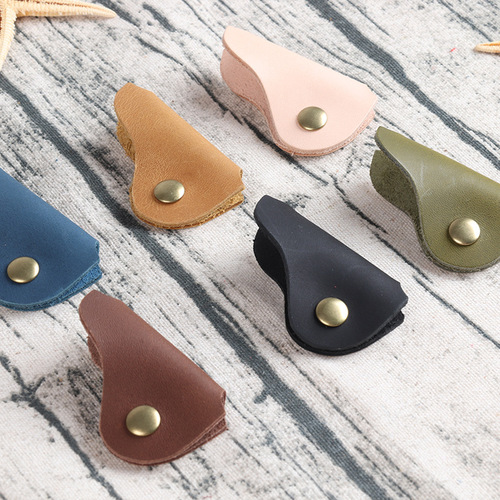 Genuine leather handmade leather goods Genuine leather cord winder Retro USB storage and organization data cable snap hub earphones
