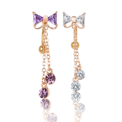 ebay热销锆石蝴蝶结肚脐环 脐钉 金色肚脐环 穿刺饰品肚脐 批发