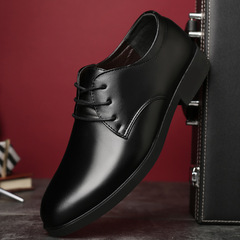 2024跨境男士商務正裝皮鞋男韓版潮流百搭圓頭系帶休閒鞋一件代發
