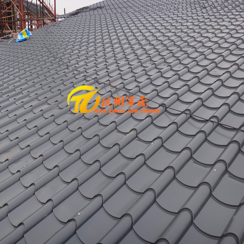 彩钢瓦厂家定制别墅住宅仿古瓦 红色0.6mm厚JC56-765型金属琉璃瓦