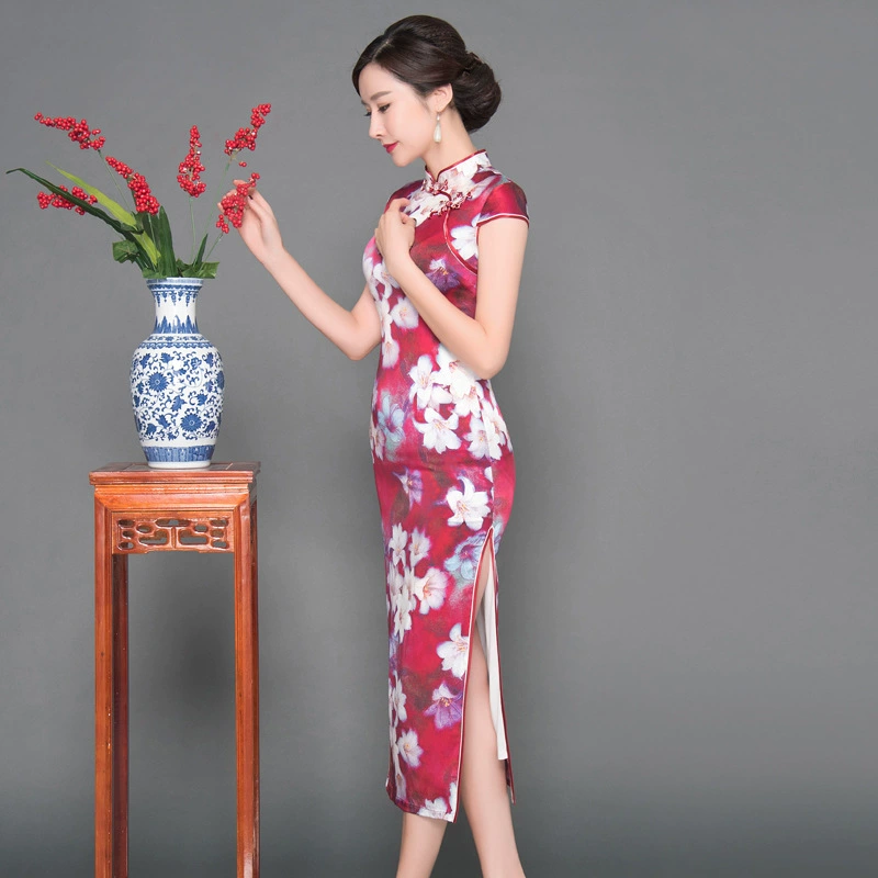 Одна цена 140 прозрачное шелковое длинное платье для матери Cheongsam новое платье в китайском стиле платье для квадратного танца теща