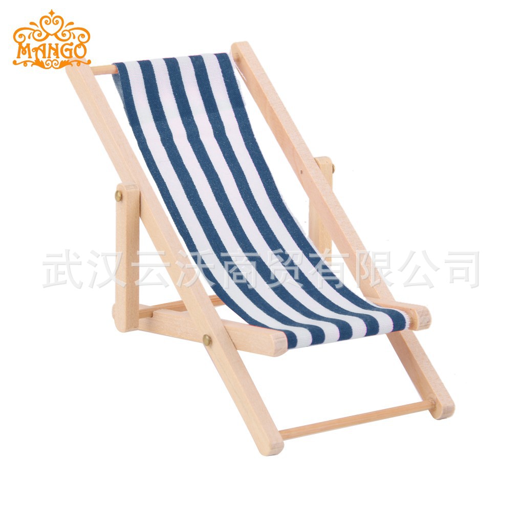 1:12 Dollhouse mini muebles modelo terminado a rayas de madera reclinable silla playa multicolor