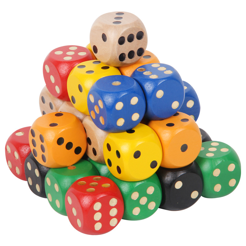 Factory direct 4cm medium wooden dice points solid wood sieve color rounded dice toy chess props