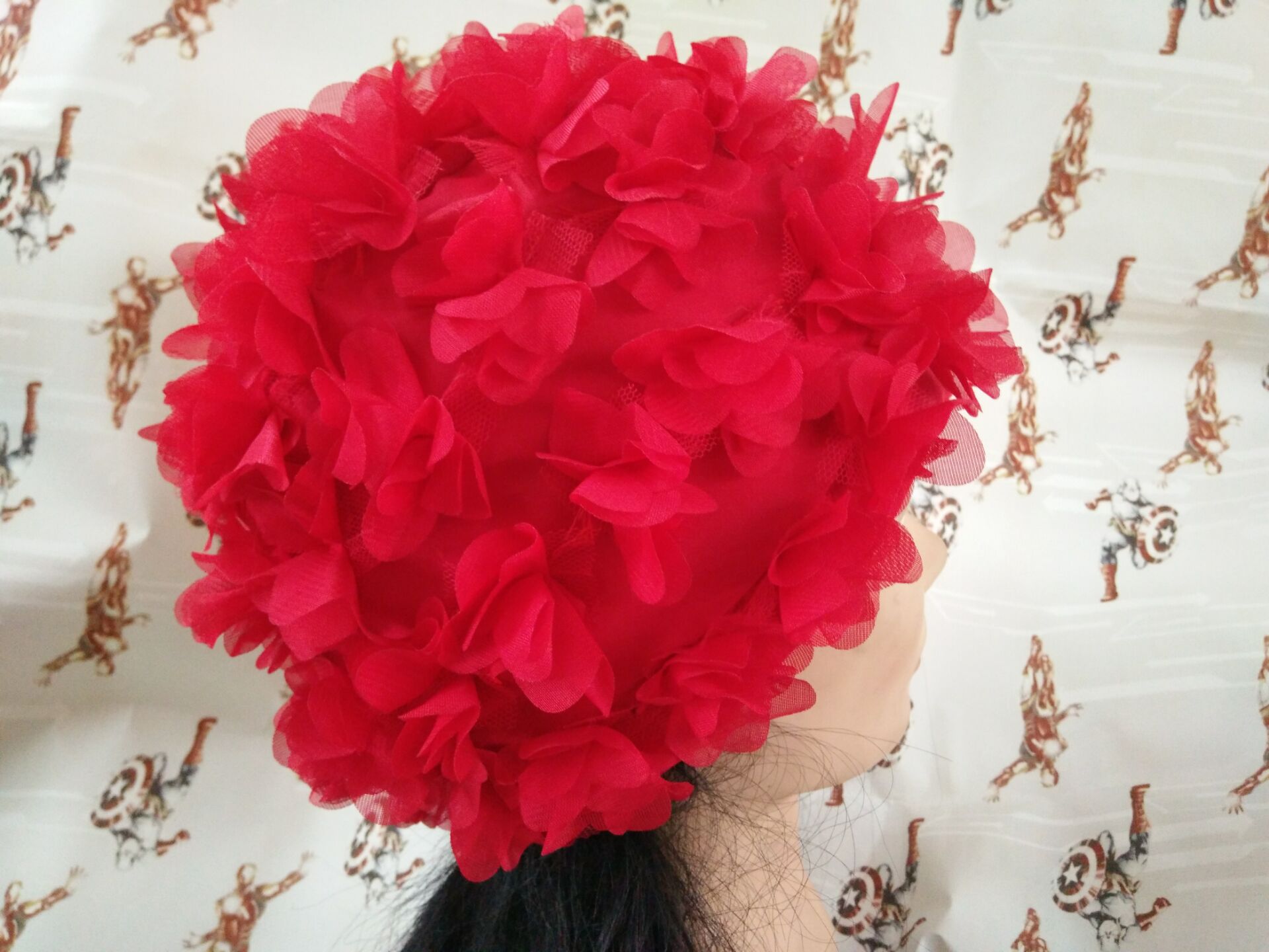Flor gorro de natación gorro tridimensional pétalo elástico forrado cómodo transpirable de las mujeres de pelo largo gorro de natación
