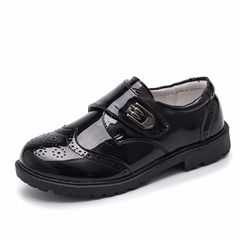 Boys' Leather Shoes for School Performances: Glossy Patent Leather, Black Velcro Design—Perfect for Cross-Border Formal Events