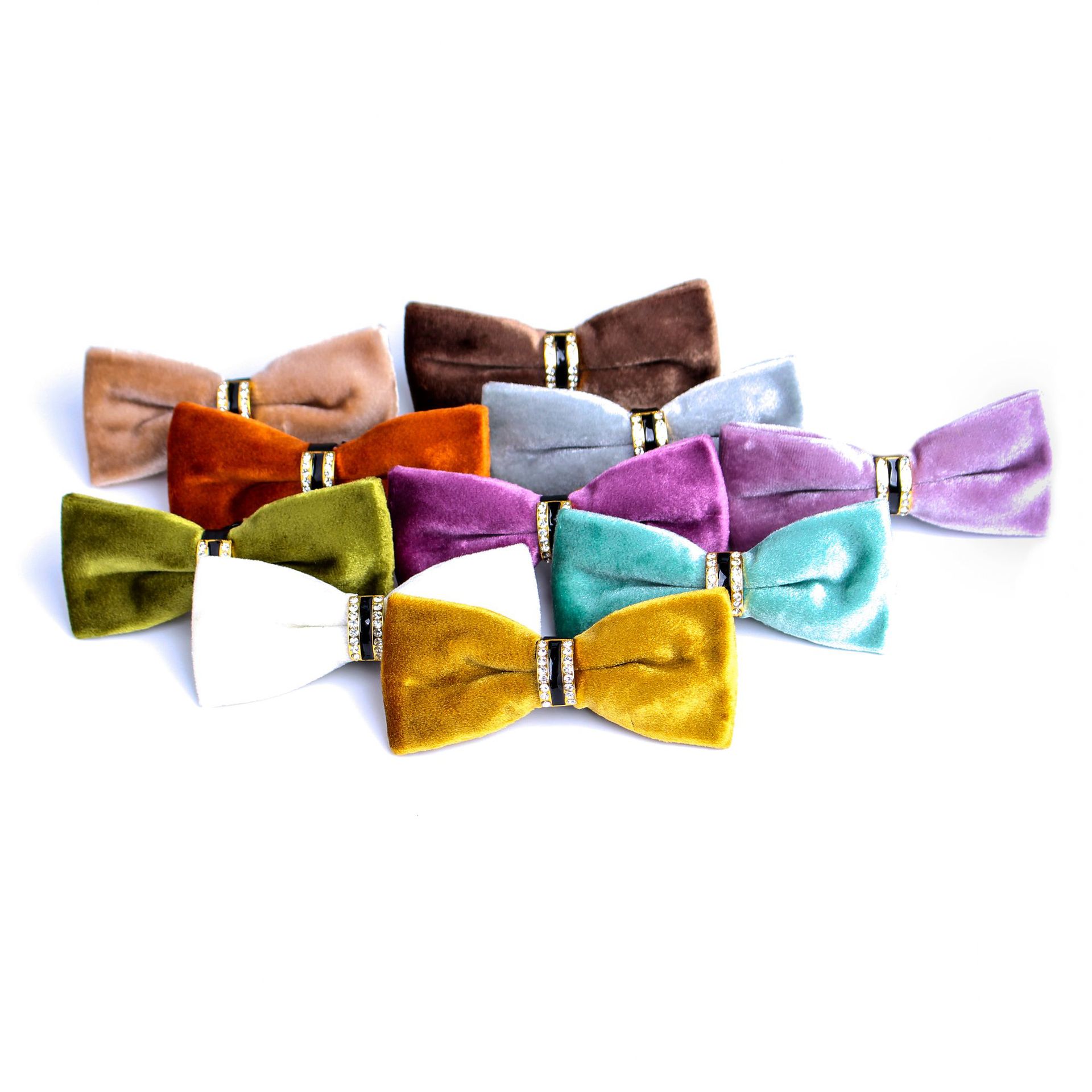 Velvet Bow Tie Multicolor Dinner Dress Suit Bow Tie Groom Best Man Wedding MC Diamond Bow Tie Collar Flower