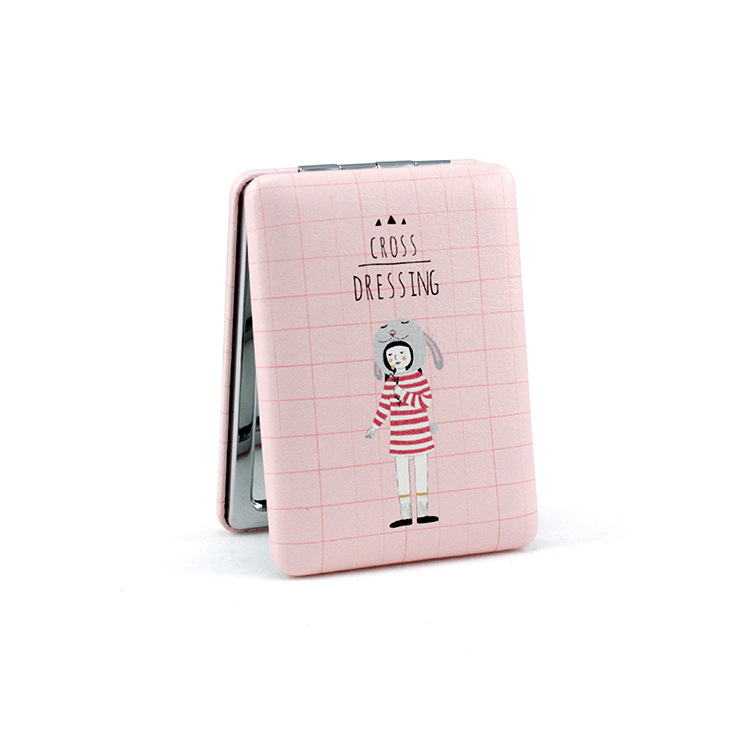 Espejo de maquillaje de moda creativa fresca de cuero simple espejo de pan lindo espejo pequeño portátil con bolsillo