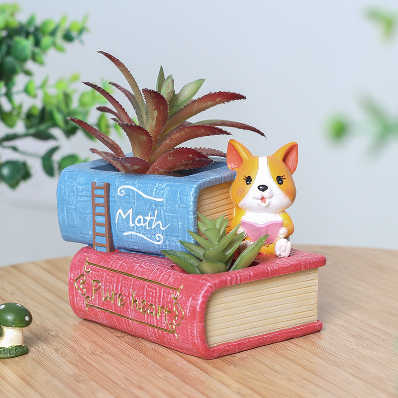 Chậu Cây Resin Chậu cây mọng nước hình chó Corgi resin, chậu mini để bàn, trang trí nhà và văn phòng (RG-143)