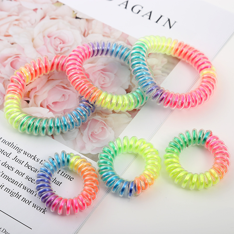 2元店热卖5.5直径七彩线发圈钥匙扣塑料电话线发圈厂家批发