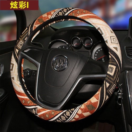 Factory Direct Selling Car Steering Wheel Cover Ethnic Style Fabric Non-Slip Absorbent Breathable Steering Wheel Cover Unisex