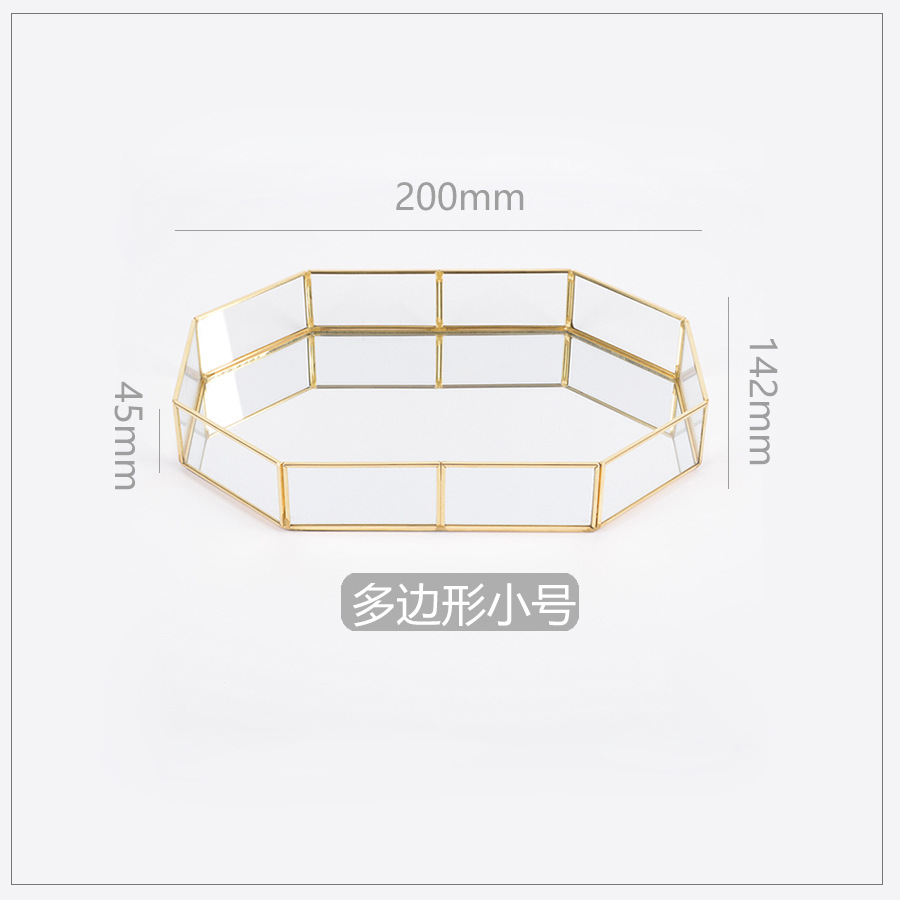 Borde de oro bandeja de almacenamiento de vidrio de escritorio aromaterapia cosméticos misceláneas bandeja de organización de oro retro joyería placa adornos