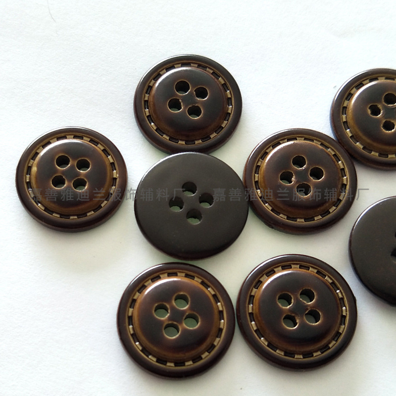プラスチック円形ボタンニットコート二重線模造革ボタンコーヒー色黒色ボタン点線四眼模造革ボタン