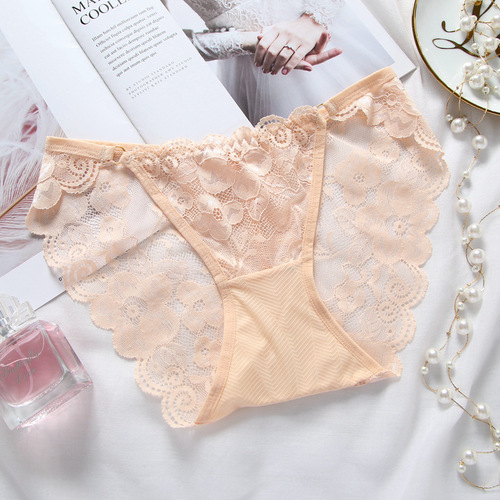 Breathable, seamless, ultra-thin lace sexy women's underwear low-waist hollow lace hip-lifting briefs pants for women transparent
