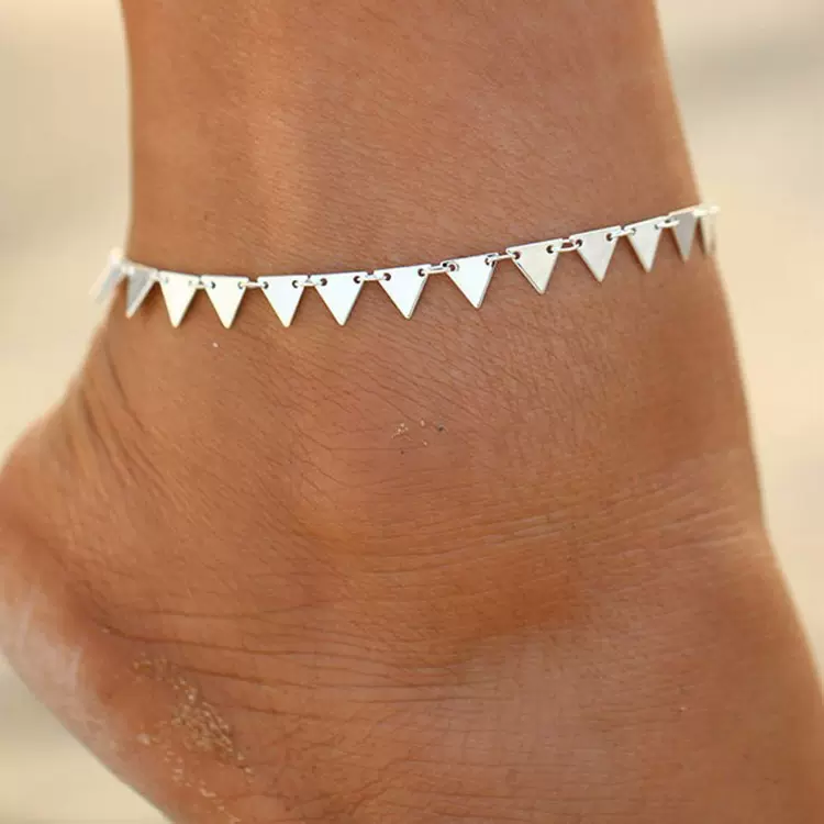 欧美跨境饰品 时尚女性全手工脚饰批发 简约几何三角流苏沙滩脚链