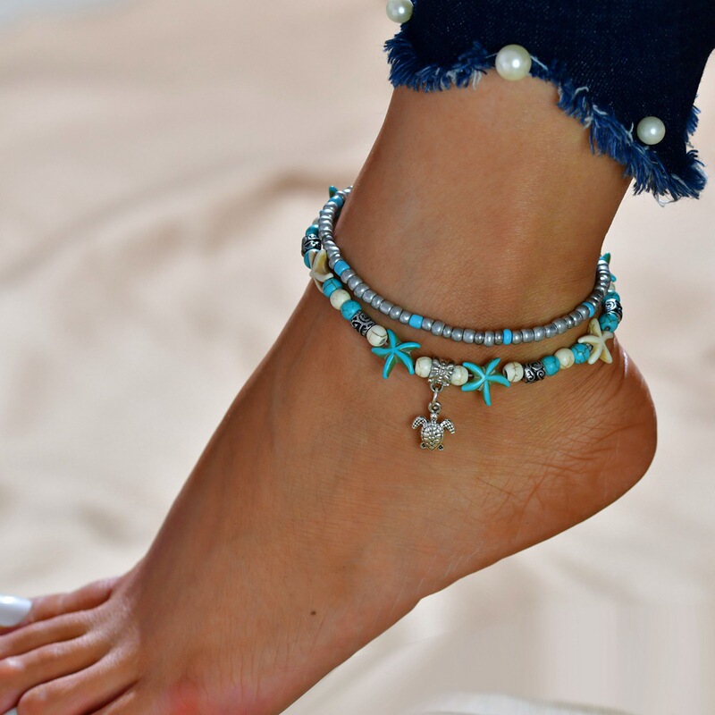 European and American conch rice beads yoga anklet turtle bracelet beach pendant starfish Pearl vintage turtle anklet European and American conch rice beads yoga anklet turtle bracelet beach pendant starfish Pearl vintage turtle anklet