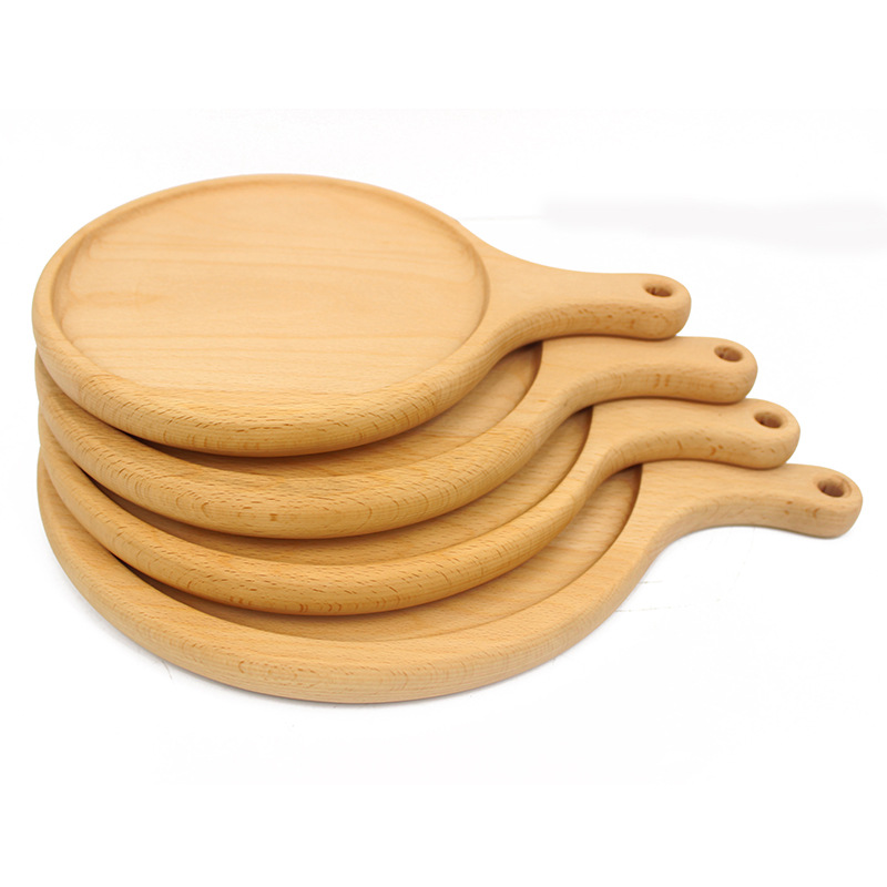 Bandeja de tablero de pizza redonda de madera Bandeja de carne de haya Bandeja de mesa occidental de madera maciza sin pintura 8 pulgadas 9 pulgadas 10 pulgadas 11 pulgadas