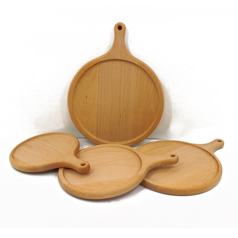 Bandeja de tablero de pizza redonda de madera Bandeja de carne de haya Bandeja de mesa occidental de madera maciza sin pintura 8 pulgadas 9 pulgadas 10 pulgadas 11 pulgadas