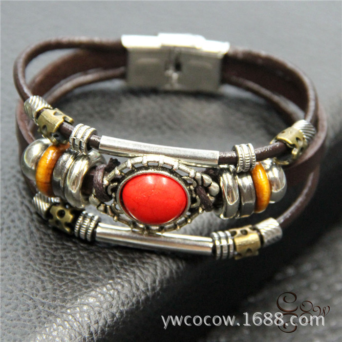 turquoise retro leather ethnic bracelet
