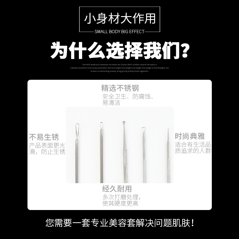 Stainless Steel Blackhead Remover Set, 5-Piece Portable Metal Extractor Kit