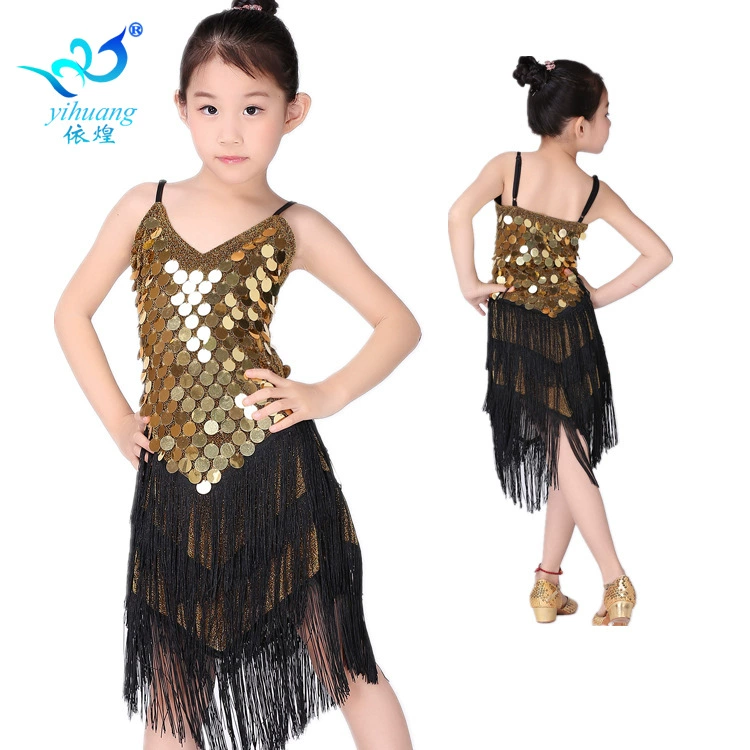 Детская юбка с пайетками Юбка для латинских танцев Одежда для выступлений Детская юбка с кисточками на лямках Одежда для выступлений Одежда для сценических соревнований