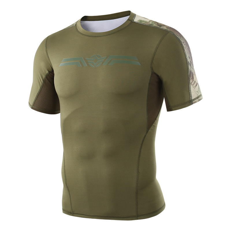 Travel quick dry tactics camouflage T-shirt with a round collar